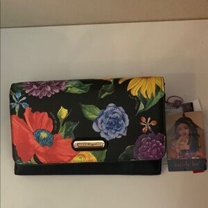 Nicole Lee Black Crossbody Floral Wallet